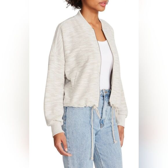Steve Madden Yves  Textured Ribbed Trim Bomber Jacket - Picture 3 of 9